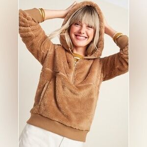 Plush Sherpa Faux-Fur 1/2-Zip Hoodie for Women